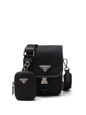 Prada Borsa messenger con placca logo - Nero