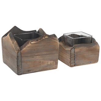 Beliani Juego De 2 Candelabros Madera Oscura Aspecto Envejecido Hecho A Mano R&uacute;stico Natural Plateros