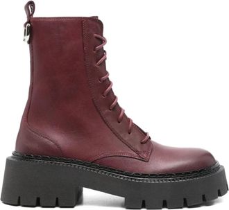 Vic Mati&eacute; Paarse Leren Plateau Laarzen met Blokhak - Dames - Veterlaarzen - Rood - 39 EU - Leer - Schoenen