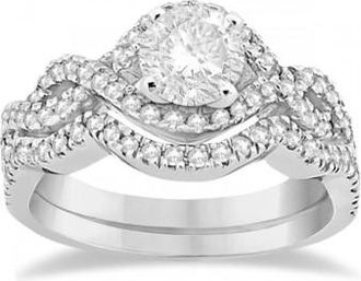 Allurez Diamond Infinity Halo Engagement Ring & Band Set 14K White Gold (0.60ct)