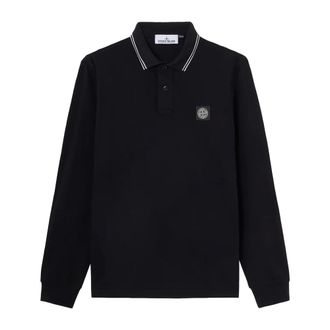 Stone Island Tops, Heren, Blauw, M, Katoen, Long Sleeve Patch Polo