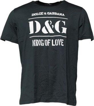 Dolce & Gabbana Zwart Katoenen Bedrukt T-shirt met Korte Mouwen - Heren - T-shirts - Zwart - 3XL - Katoen - Tops