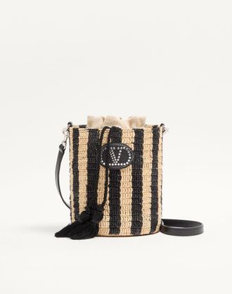 Valentino Garavani Borsa piccola a secchiello Valentino Garavani in rafia a righe Donna NATURALE/NERO UNI