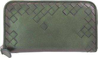 Bottega Veneta Metallic Green Leather Long Wallet (Bi-Fold) (Pre-Owned)