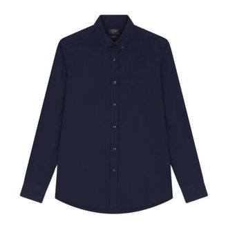 Paul & Shark Overhemden, Heren, Blauw, M, Katoen, Cotton Poplin Overhemd