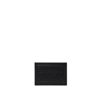 Dolce & Gabbana Wallets & Cardholders, male, Black, ONE SIZE, Card Holder Leather Embossed Logo