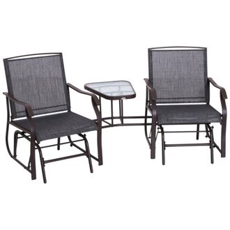 OUTSUNNY Double Glider Companion Rocking Garden Chairs Loveseat Grey and Brown | TJ Hughes