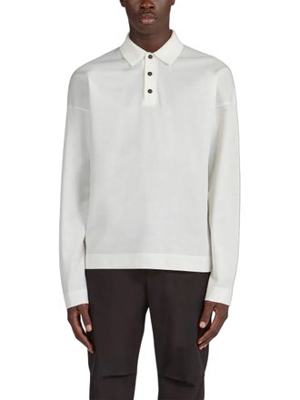 Ferragamo Long-Sleeve Cotton Piqu&eacute; Polo Shirt - White