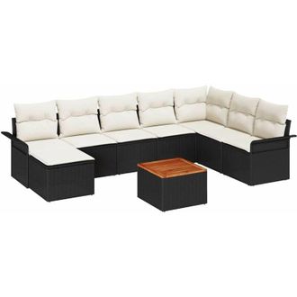 vidaXL Vidaxl - Conjunto De Sof&aacute; De Jard&iacute;n Con Coj&iacute;n 9 Pcs Negro, Crema