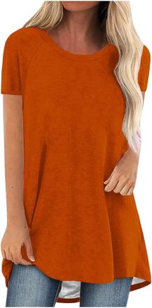 Generic Tunic Tops for Women Plus Size Plain Short Sleeve T Shirts Ladies Summer Casual Loose Crewneck T-Shirt Tees Blouses Solid Longline Shirts Flowy Tops S