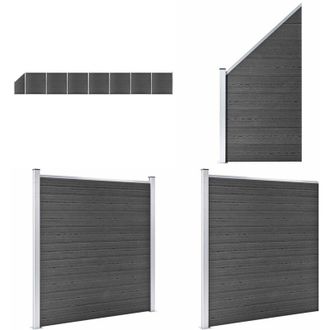 vidaXL Set Pannelli di Recinzione in WPC 1311x(105-186) cm Nero - Pannelli di recinzione - Recinzione in WPC
