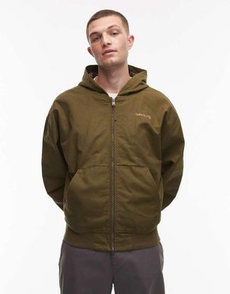 Timberland Bomber verde oliva con cappuccio in tela pesante slavata