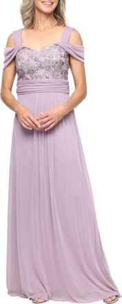 Alex Evenings Embroidered Bodice Cold Shoulder Short Sleeve Gown in Wisteria at Nordstrom, Size 16