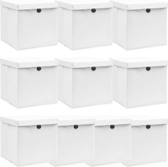 vidaXL Vidaxl - Cajas De Almacenaje Con Tapas 10 Uds Tela Blanco 32x32x32 Cm