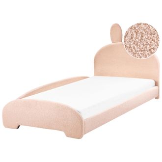 Beliani Cama Con Somier Moderna Tapizado De Boucl&eacute; Infantil Somier De L&aacute;minas Beige 90 X 200 Cm Perros