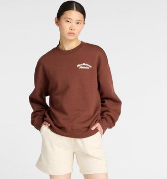 New Balance Womens Linear Heritage Fleece Crew in Brown Cotton Fleece, size X-Large