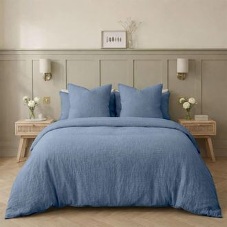 Febronie Juego de cama (50x70) gasa de algod&oacute;n azul 240x220