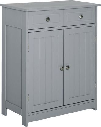 Kleankin Kleankin - Bathroom Floor Storage Cabinet w/ 2 Drawers Door Cupboard Grey
