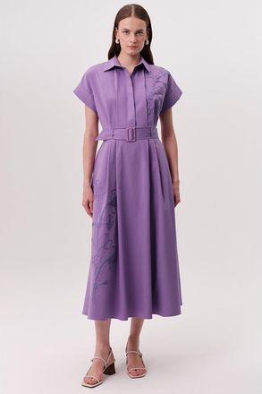 Exquise Kelsie Short Sleeve Midi Shirt Dress in Lilac at Nordstrom, Size X-Large