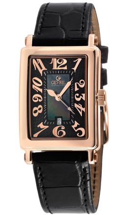 Gevril Group Ave of Americas Mini Womens Swiss Quartz Black MOP Dial Watch, Genuine Leather - One Size