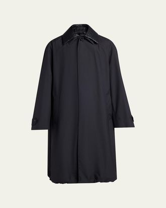 Bottega Veneta Mens Leather Intrecciato-Collar Overcoat