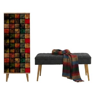 Dmora Muebles De Entrada Baham, Entrada Para Perchas, Composici&oacute;n Para Atrio, Consola De Almacenamiento Multifunci&oacute;n, 50x38h135 Cm, Roble Y Antracita, Con E