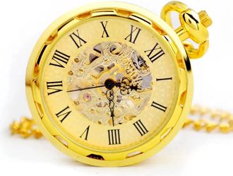 TruClothing Mechanical Skeleton Open Face Pocket Watch With Chain