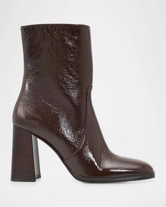 Stuart Weitzman 95mm Vera Crinkled Patent Leather Ankle Booties