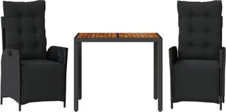 vidaXL Vidaxl - Set Comedor De Jard&iacute;n 3 Pzas Con Cojines Rat&aacute;n Sint&eacute;tico Negro