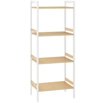 HOMCOM 4-Tier Bamboo Bathroom Storage Shelf with Adjustable Rack - Natural wood finish | TJ Hughes