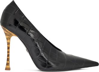 Roberto Cavalli Pumps met krokodillen-reliëf en puntige neus - Zwart