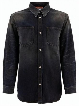 Acne Studios Washed Black Cotton Jacket With Dual Chest Pockets