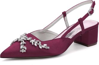Generic Wedding Bridal Shoes Womens Pointed Toe Slingback Chunky Low Heel Pumps Shoes for/Engagement/Evening/Prom 4.5Cm,Burgundy,10 UK