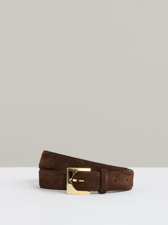 Reiss Chocolate Suede Square-buckle Belt, S