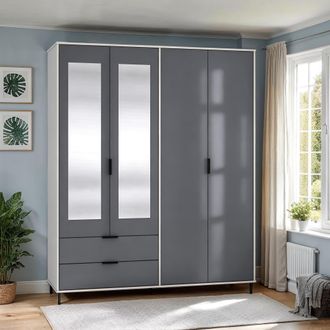 Seconique Madrid 4 Door 2 Drawer Mirrored Wardrobe in Grey