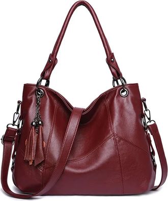 Generic Compatible For Soft Leather Tassel Handbags Women Bags Ladies Crossbody Hand Tote(RED)