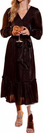 Blu Pepper Wrap Belted Long Bishop Sleeve Midi Dress In Black
