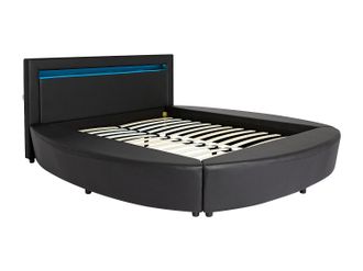 Vente-Unique Cama 180 x 200 cm - Con LEDs - Piel sint&eacute;tica - Negro - ABULIS III