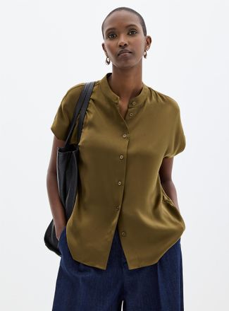 Contemporaine Womens Flowy satin cap-sleeve blouse