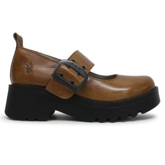 FLY London MOCH126FLY Rug Leather Womens Heels Shoes - Mid Brown - Size:UK 6