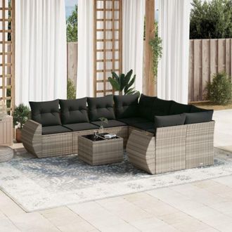 vidaXL Set Muebles Jard&iacute;n 9 Pzas Y Cojines Rat&aacute;n Sint&eacute;tico Gris Claro Vidaxl