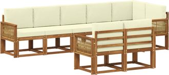 vidaXL Conjunto De Sof&aacute;s De Exterior 8 Uds. Natural Y Crema Poli&eacute;ster Vidaxl