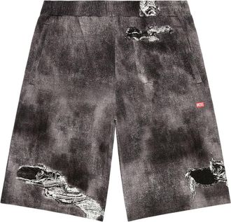 Diesel distressed-print cotton track shorts - men - Cotton - S - Black