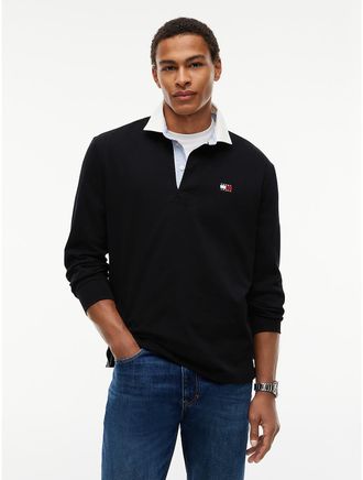 Tommy Hilfiger Mens Tommy Jeans Relaxed Fit Rugby Polo - Black - XXL