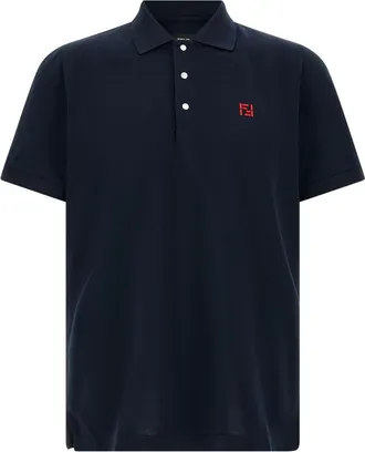 Fendi Dark Blue Logo Shirt Collar Polo