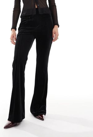 Miss Selfridge Pantaloni sartoriali a zampa in velluto neri-Nero