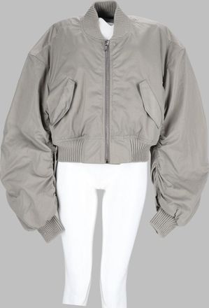 Rick Owens Cropped Bomber Jacket with Ruched Sleeves and Ribbed Details