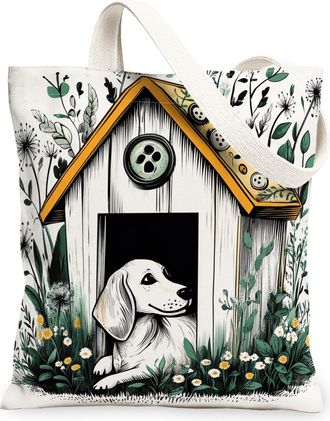 Generic Spring Saluki Dog Canvas Tote Bag for Shopping 13x15, Fun Flower Puppy Kennel Reusable Grocery Print Pattern Bag for Women, Cute Pet Beach Aesthetic P