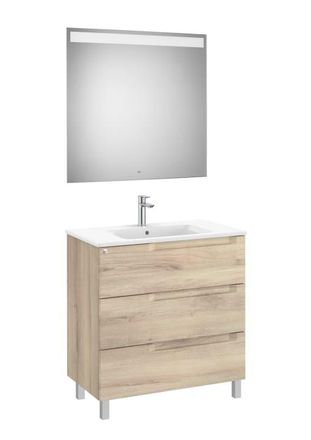 Roca Mueble Lavabo Centrado 800mm Aleyda Con Patas 3 Cajones + Espejo Beige Madera
