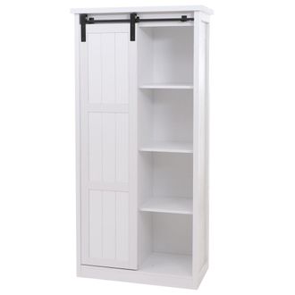 Hhg Armario Hhg 314, C&oacute;moda Alta, Puertas Correderas, 8 Compartimentos, Aspecto Industrial De Madera Y Metal, 163 X 76 X 38 Cm, Blanco